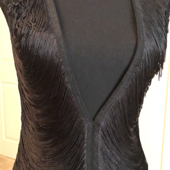 Plunge/Fringe -Pretty Little Thing -Dress in Black-Size 4 USA-Super Sexy - Picture 3 of 15